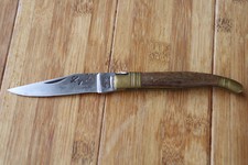 Laguiole couteau de poche pliant, 12 cm, manche en bois ancien incrusté