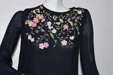 Neuf Oscar de la Renta Chemisier Marine Brodé 3 D Floral Fleurs Soie 0 2 4 S XS