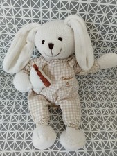 Doudou lapin beige blanc tricot coussin 25 cm Doudou et Compagnie