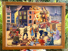 superbe ancienne affiche scolaire rossignol incendie pompier magasin jouet