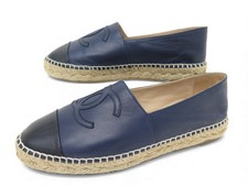 CHAUSSURES CHANEL G29762 ESPADRILLES 39 MOCASSINS EN CUIR BLEU BLEU MARINE 860€