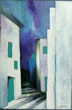 Tableau grande acrylique par Bédrossian Souvenir de Grèce 