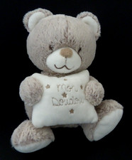 D1. Mon Doudou MUSICAL TEX OURS BEIGE CHINE COUSSIN OREILLER 19cm assis  TTBE
