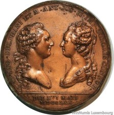 V2123 Rare Medal Epreuve Louis XV Mariage Dauphin XVI M-Antoinette 1770 UNC