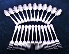 12 Couverts ( 12 fourchettes+ 12cuillères) métal argenté SAGLIER FRERES Art déco