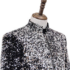 Homme Paillettes Debout Col Long Smoking Costume Veste Blazer Dîner Manteau Haut
