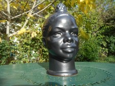 Ancien buste signé Cazalas tête Africaine céramique noir mat design art déco