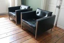 Paire de Fauteuils Paulin Artifort modèle Andy ou 442 cuir noir et Chromes