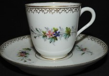 Tasse & Soucoupe 19ème, Porcelaine fine de Paris (décor floral peint main)