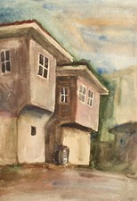 Aquarelle réaliste vintage paysage maisons