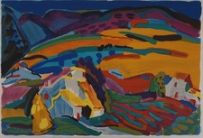 Pierre AMBROGIANI : Hameau en bas de la colline, Lithographie originale signée