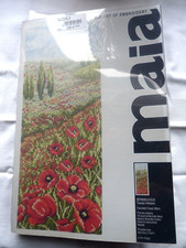 KIT POINT DE CROIX, POINTS COMPTÉS - COQUELICOTS TUSCAN HORIZON - MAIA -commencé