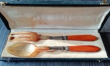 couverts à salade anciens en corne belle virole dans coffret d'origne