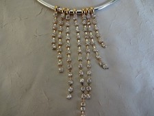 COLLIER TOUR DE COU TORQUE+PENDENTIF PLASTRON CHUTE DE STRASS,doré,argenté,FÊTE