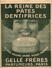 Publicité ancienne Gellé Frères pâtes dentifrices 1916 issue de magazine