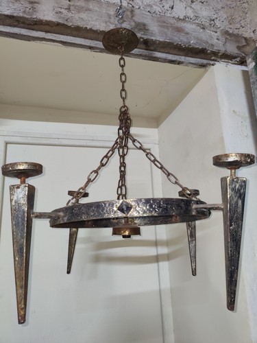 Ancien lustre feux fer - 5,