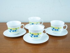 RARE  - ARCOPAL * VERONICA * VINTAGE Tasses myosotis fleurs bleue bande jaune