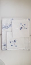 Nappe carrée 220x220 blanche brodée bleue jours échelle  et 12 serviettes 44x44