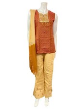 Ensemble Indien femme 3 pièces Marron et beige taille 36 coton Tenue Indienne 