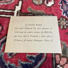 GUSTAV BOLIN Invitation Vernissage Expo Galerie KRIEGEL 1963 Bel État Rare !