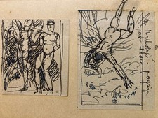 Beau Dessin Encre noire 1950 Pierre Laprade Art Mythologie Icart Soleil Ailles