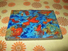 Vintage 60s 70s Ancien DESSOUS DE PLAT MODERNISTE en CIMENT DECOR PEINT ÉMAILLÉ