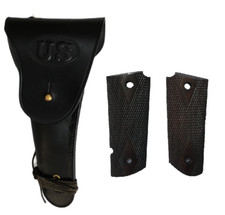 Étui en cuir Colt US WW2 M1916 .45 (MAIN GAUCHE) - NOIR + poignées Colt en bo...