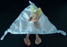 J6. DOUDOU PLAT TRIANGLE MINIMI MINITOYS LAPIN BLEU JAUNE VERT VICHY PATTE - TBE