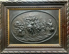 TABLEAU ANCIEN EN CUIVRE REPOUSSÉ - SCENE DE PAYSANS XIXEME