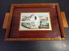 Ancien Plateau Centre de Table en bois sculpté et verre