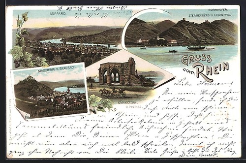 Lithographie boppard vue sur - boppard,,