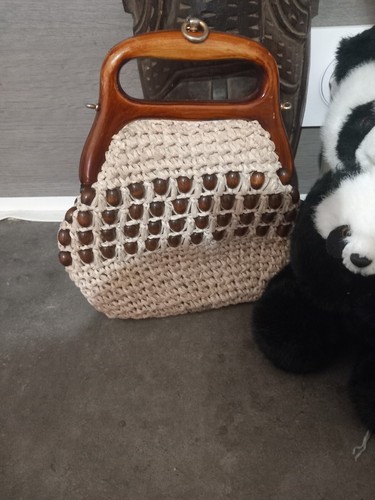 Sac vintage paille perlée - vintage, en