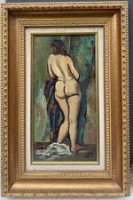 Tableau Ancien Huile Portrait Nu Féminin Dos 1948 Jacques Bouyssou (1926-1997)