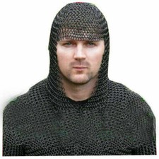 Coiffe d'armure en cotte de mailles médiévale - Reconstitution de capot...