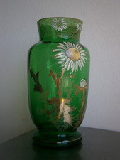Vase 1900 Verre émaillé St Legras décor Floral Art Nouveau Vert Ancien