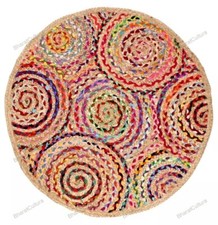 Tapis Indien Fait Main En Jute Multicolore 3 X 3 Pieds Tissé À La Main Boho