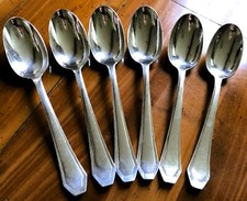 6 anciennes cuillères à soupe style art déco en métal argenté 21,5cm 93 gr/cuill