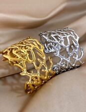 2x Bracelet Doré Et Argenté Femme Homme En Acier Inoxydable Lot De Jonc Large