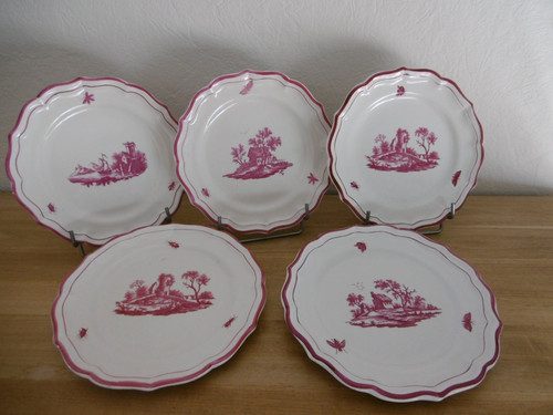 Cinq assiettes dessert faience - cinq,
