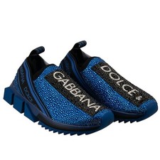 Dolce & Gabbana Sorrento Crystal Dg Logo Slip-On Chaussures Baskets Bleu Noir
