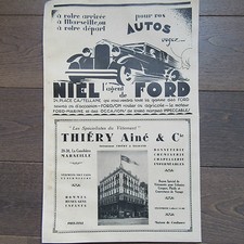 AFFICHETTE PUBLICITÉ ANCIENNE 1930 MARSEILLE NIEL AUTO FORD THIERY AINE VETEMENT