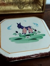 Ancien dessous de plat en faïence à décor d'un àne Peint à la main ÎLE DE RÉ.