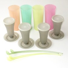 Lot TUPPERWARE-4 coupes à glace et cuillères  4 grands verres pastel vintage