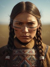 Photo A4 femme Lakota Sioux aux doubles peintures noires tribales – 1253