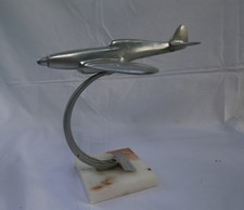 Trophée Ancien Aviation - Avion de Métal sur socle de Marbre XXème siècle