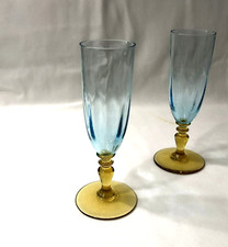 1 flute à champagne PORTIEUX / LEGRAS bleu et ambre Modèle GEORGE SAND 16,4 cm