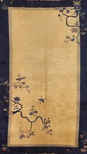 Tapis De Zone Chinois Art Déco En Laine Teintée Végétal 6x12 Or Tissé À La Main