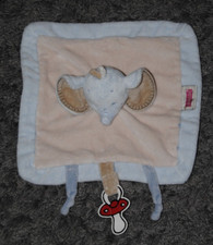 Doudou plat éléphant NATTOU bleu beige marron attache tétine NEUF