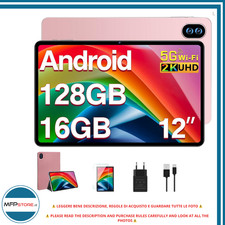 Tablette 12 Pouces 2K, 16 Go RAM + 128 Go ROM (1 To TF) 5G WiFi, Rose