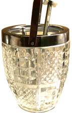 Vintage seau à glaçon en cristal avec deux pinces assorties